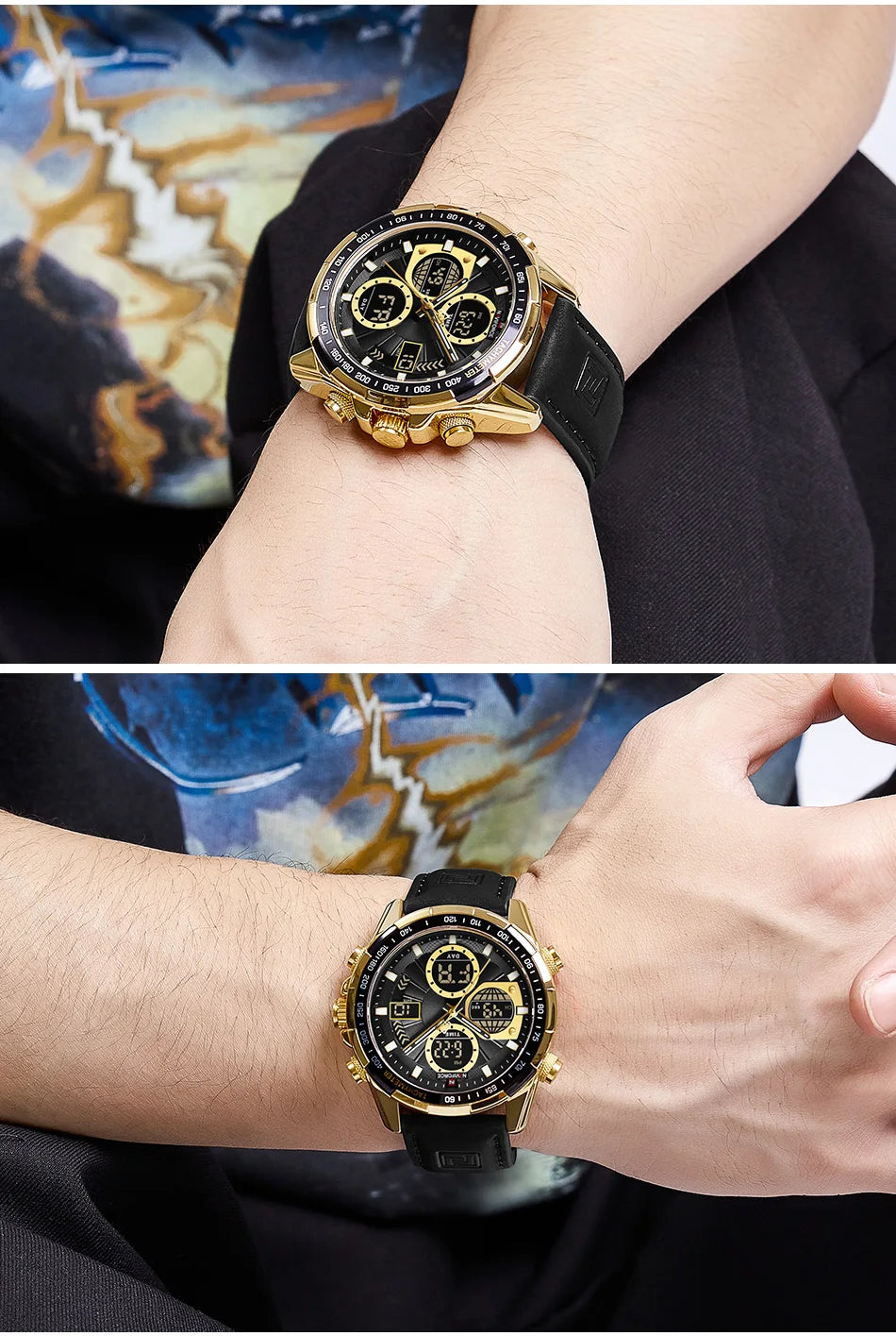 Men's Leather Military Sport Waterproof Watch - Chronograph Quartz Wristwatch