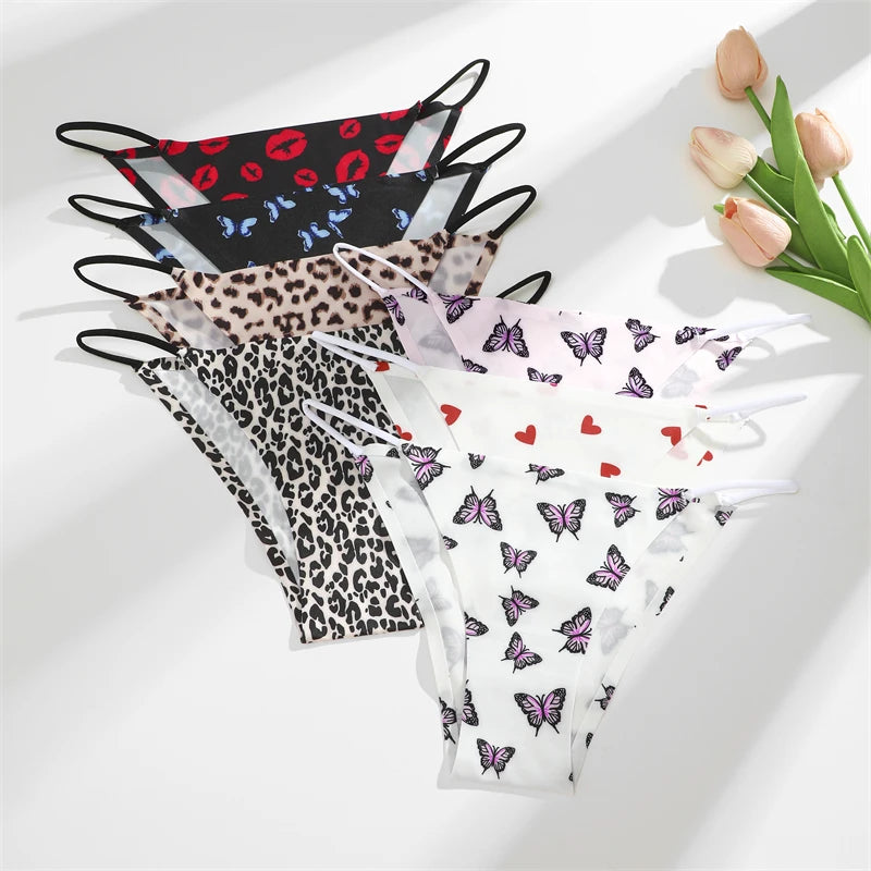 Women's Seamless Silk Underwear 3-Piece Set - Leopard Print Low-Waist Briefs
