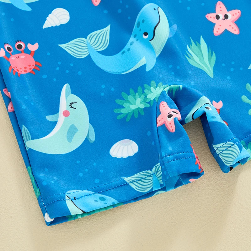 Baby Boys Beachwear 0-3Y Short Sleeve Turtle Dolphin Print Swimsuit Jumpsuit Summer Swimwear