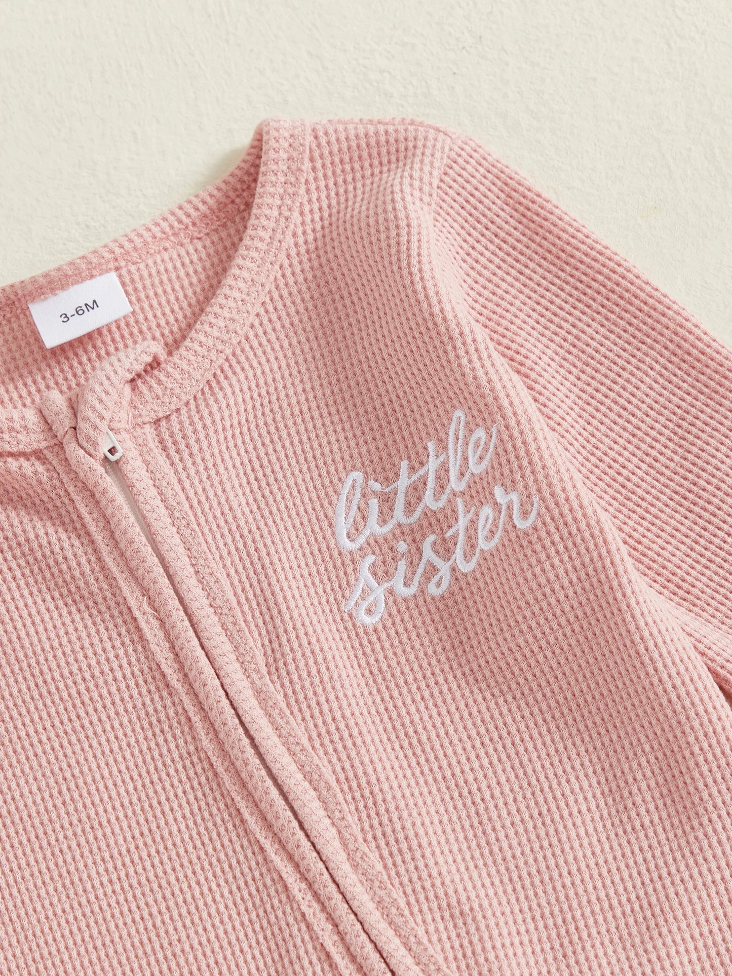 Baby Footed Romper - Long Sleeve Letter Embroidery Jumpsuit (0-12M)