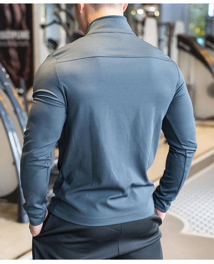 Men's Gym Fitness Running Sport Jacket Outdoor Workout Training Zipped Long Sleeve Shirt