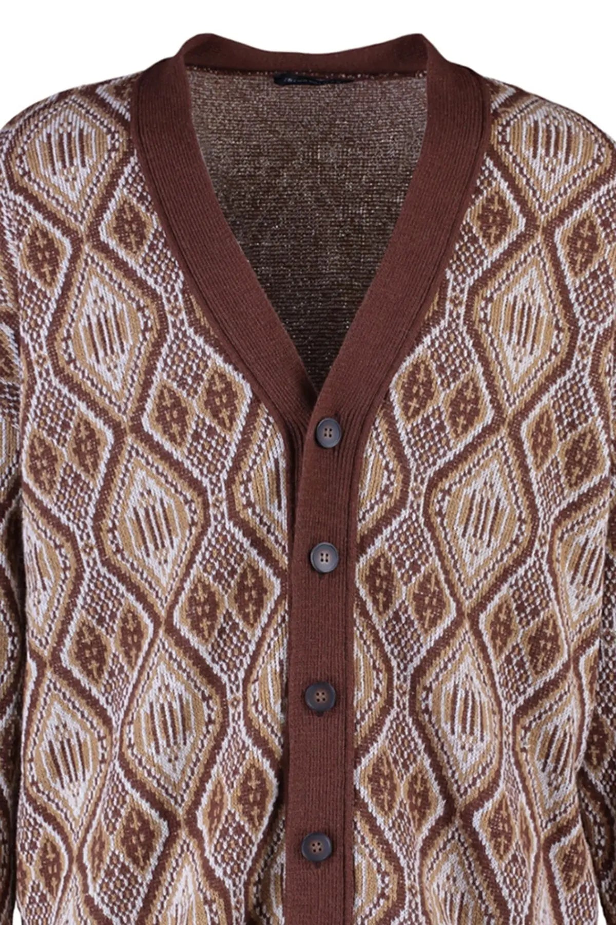 Men's Diamond Pattern V Neck Button Off-Shoulder Knitwear Cardigan