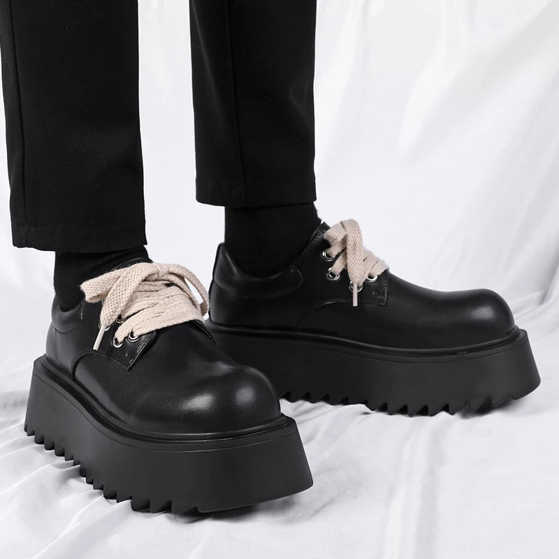 Men’s Platform Casual Genuine Leather Thick Sole British Shoes