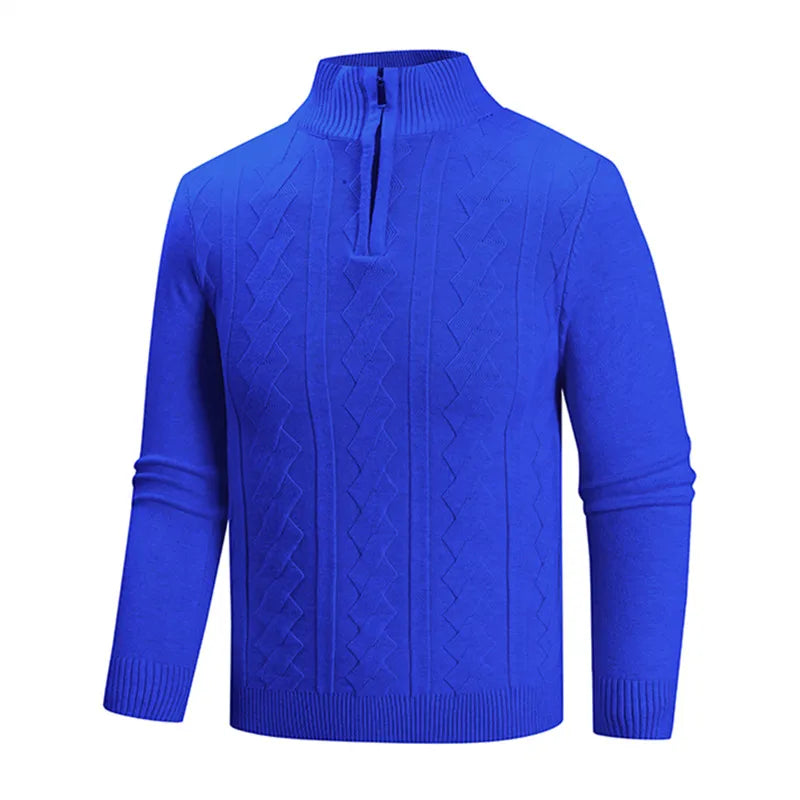 Solid Colour Half-Zip Stand Collar Knitted Sweater