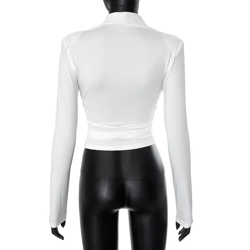 Women's Cross-Neck Slim Long Sleeve Elegant Ruched Top