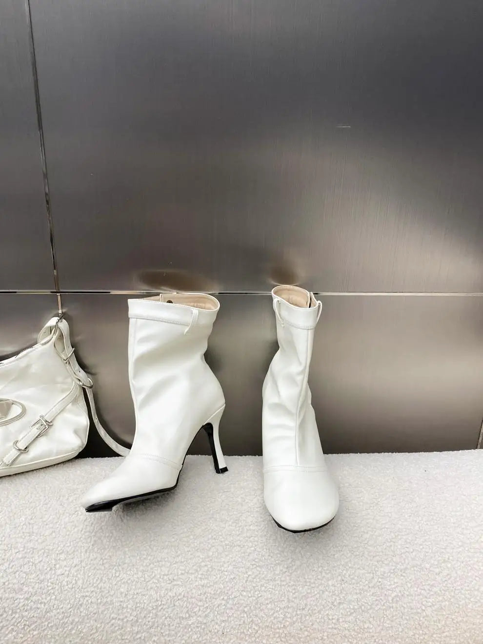 Round Toe Ankle Boots - Metal Button Detail with Side Zipper