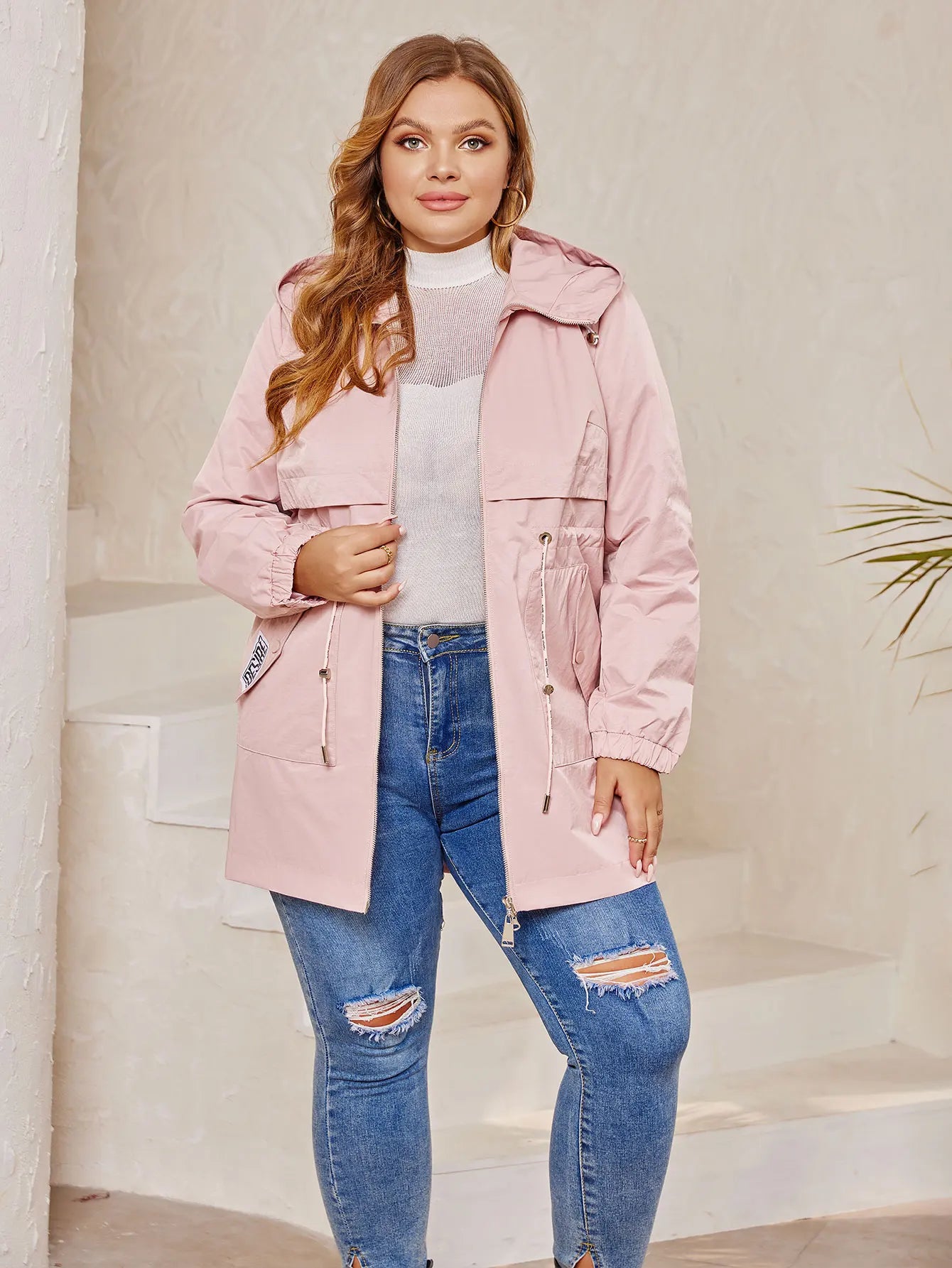 Women's Hooded Trench Coat - Plus Size Casual Windbreaker