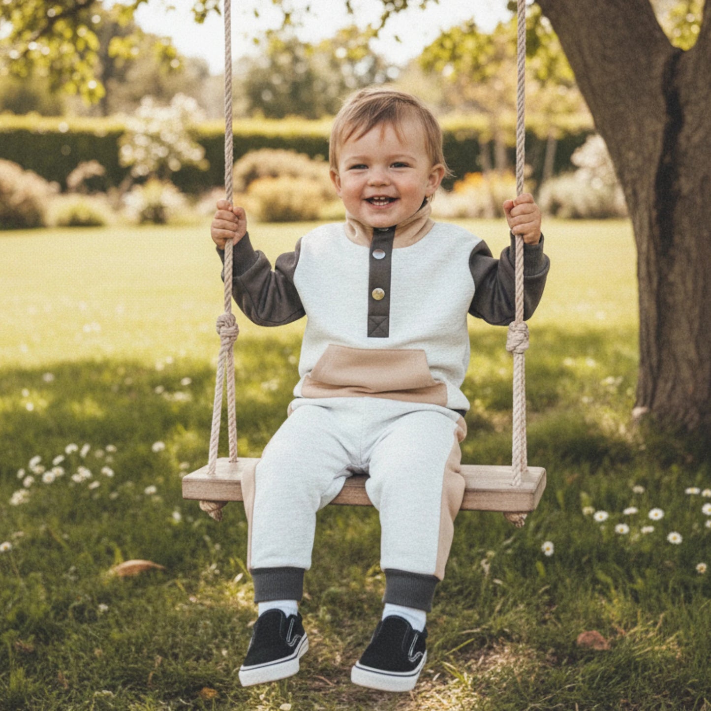 Toddler Kids Boys Girls Colour Patchwork Long Sleeve Stand Collar Pullover and Pants Set