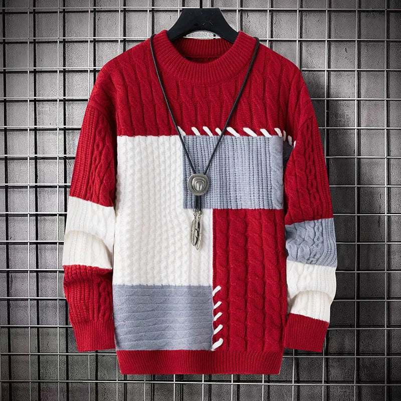 Men's Patchwork Knitted Pullover Sweater