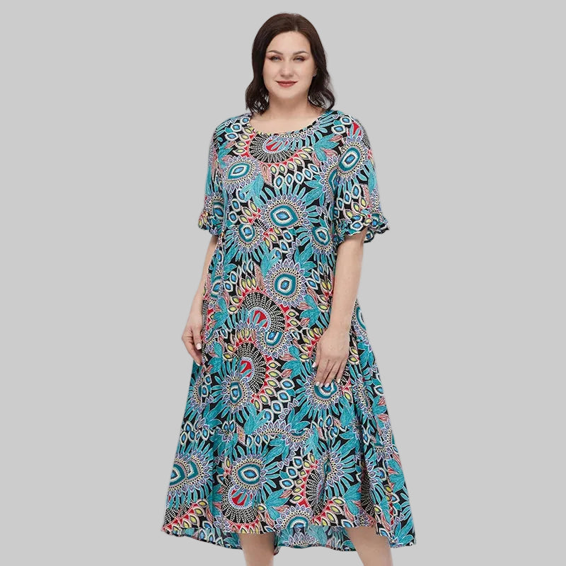 Women's Oversized Floral Print A-Line Midi Dress
