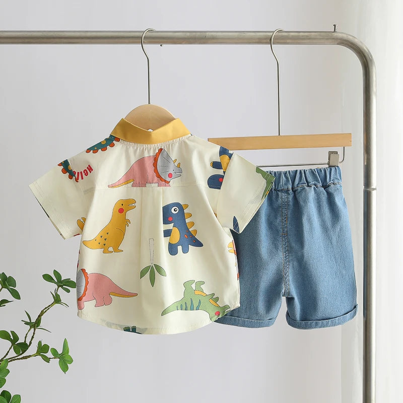 Children's Boys Casual dinosaur Shirt Shorts 2Pcs Outfit Set