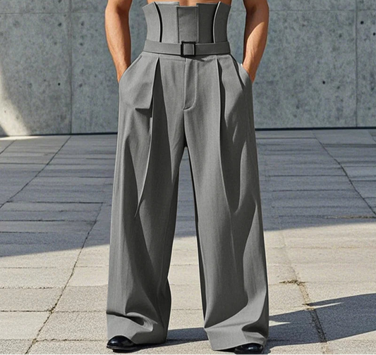 Men's Summer High Waist Pantalons Zipper Long Trousers