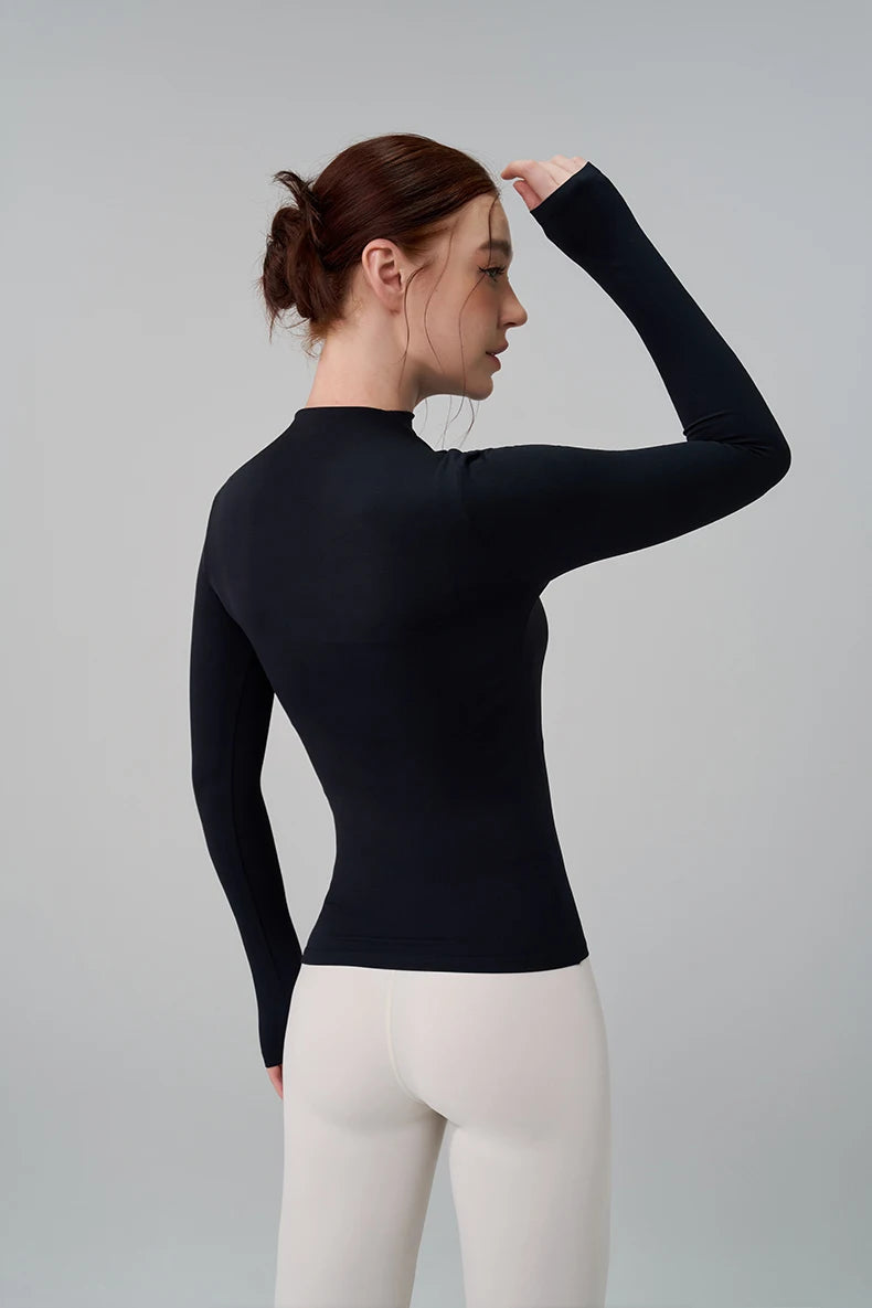 Half-High Collar Slim Fit Yoga Top - Long Sleeve Pilates Fitness T-Shirt