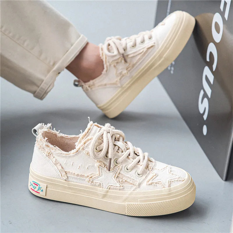 Men's Casual Denim Sneakers - Stars Platform Skateboard Shoes