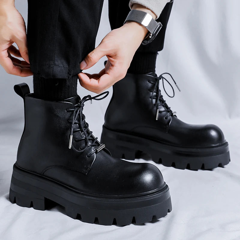 Men's Casual Platform Lace Up Chunky Platform Ankle Boots