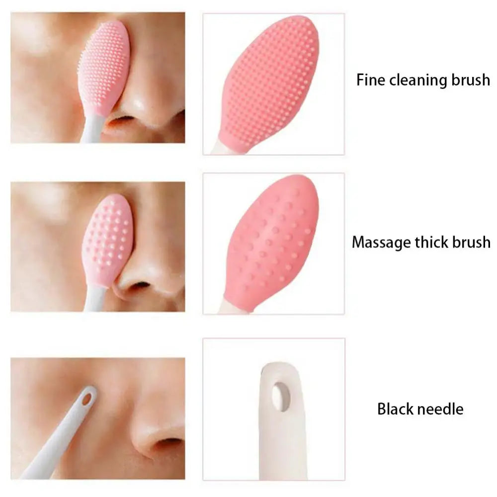 1PC/4PCS  Beauty Skin Care Wash Face Silicone Brush Exfoliating Nose Clean Blackhead Removal Brush Tool With Replacement Head