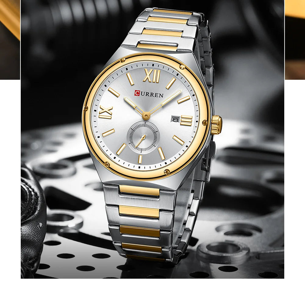 Premium Waterproof Business Watch - Luminous Date Display Stainless Steel Square Quartz