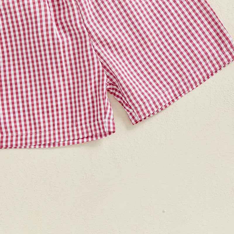 Summer Baby Boys Birthday Baseball Outfit Set - Letter Embroidery T-Shirt & Plaid Shorts (0-3Y)