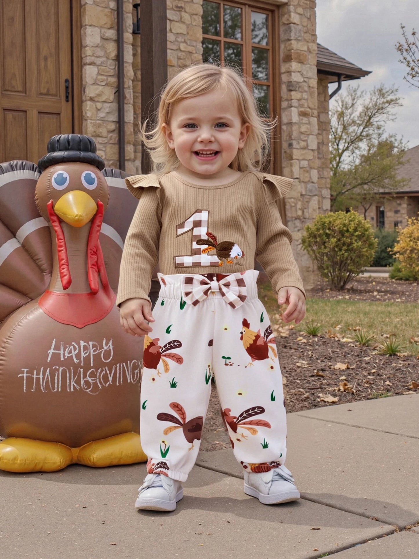 Baby 3-Piece Outfit Set - Ruffle Long Sleeve Embroidery Romper & Pants (0-18M)