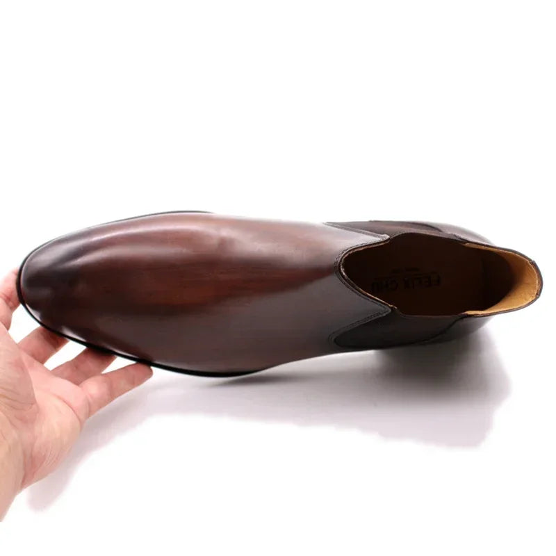 Men's Genuine Leather Chelsea Boots - Hand-Painted Luxury