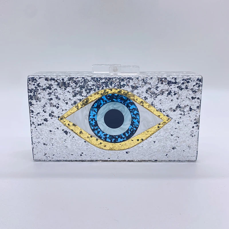 Women's Silver Chain Minaudière Evening Clutch Bag – Mini Crossbody Purse