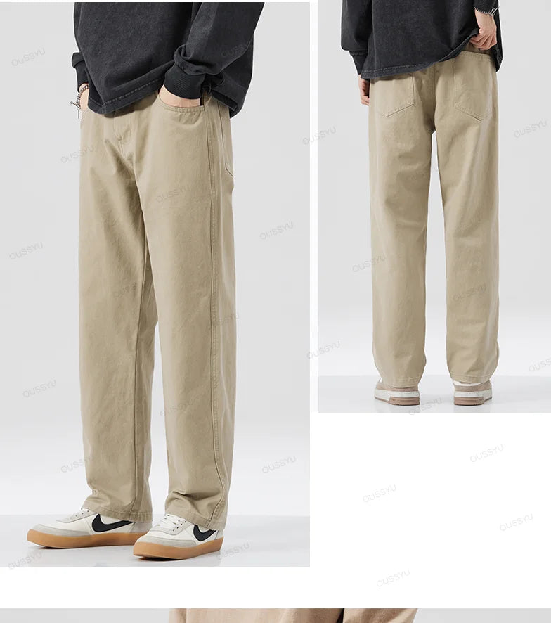 Men's 100% Cotton Wide Leg Casual Trousers | Elastic Waist Year-Round Pants M–XXXL