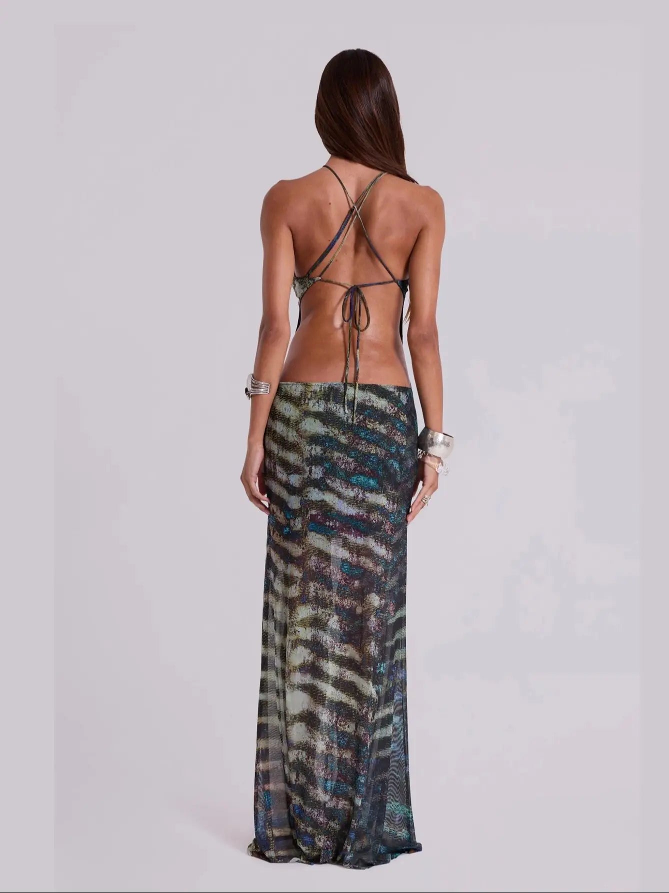 Bohemian Halter Maxi Dress - Asymmetric Print Beach Cover-Up