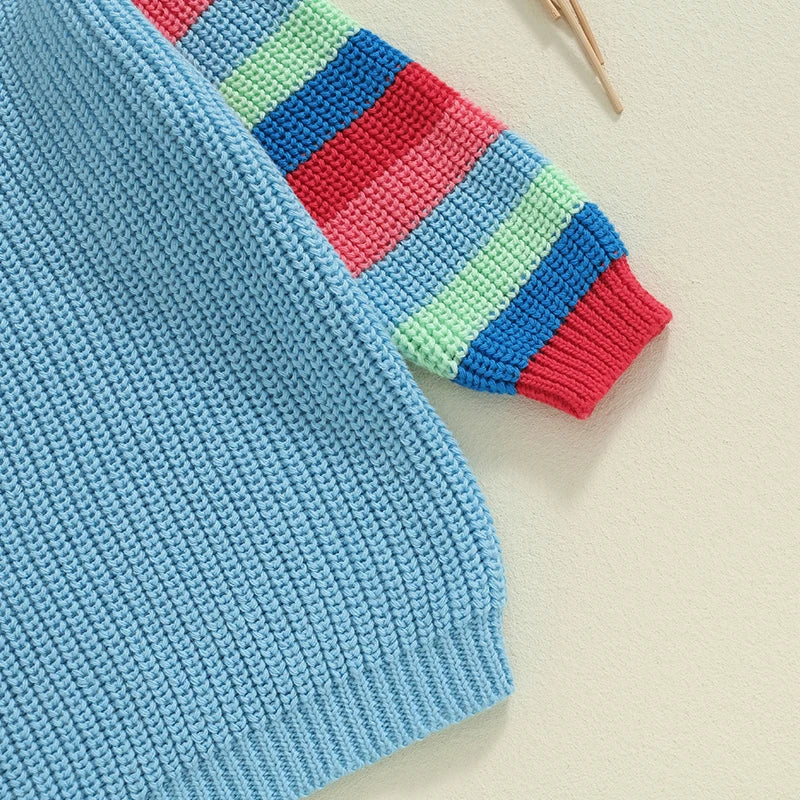 Baby Knit Sweater - Casual Colourful Striped Crew Neck Long Sleeve Pullover