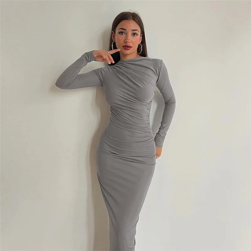 Women's Elegant Ruched Long Bodycon  Party Dress