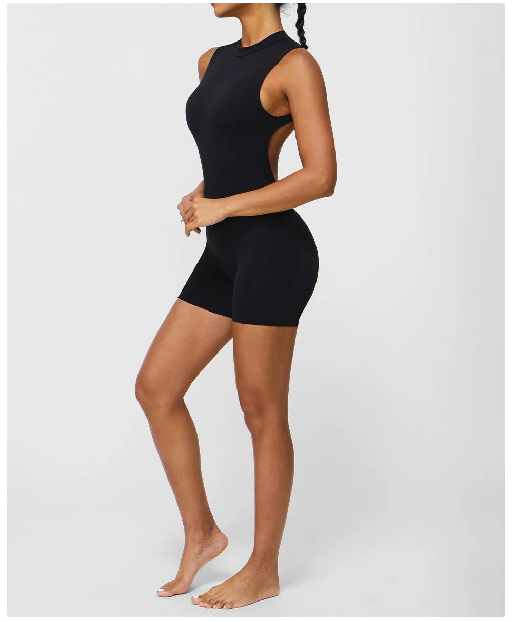 Women's Slim Fit One-Piece Sports Jumpsuit — Sleeveless Open Back Yoga Set