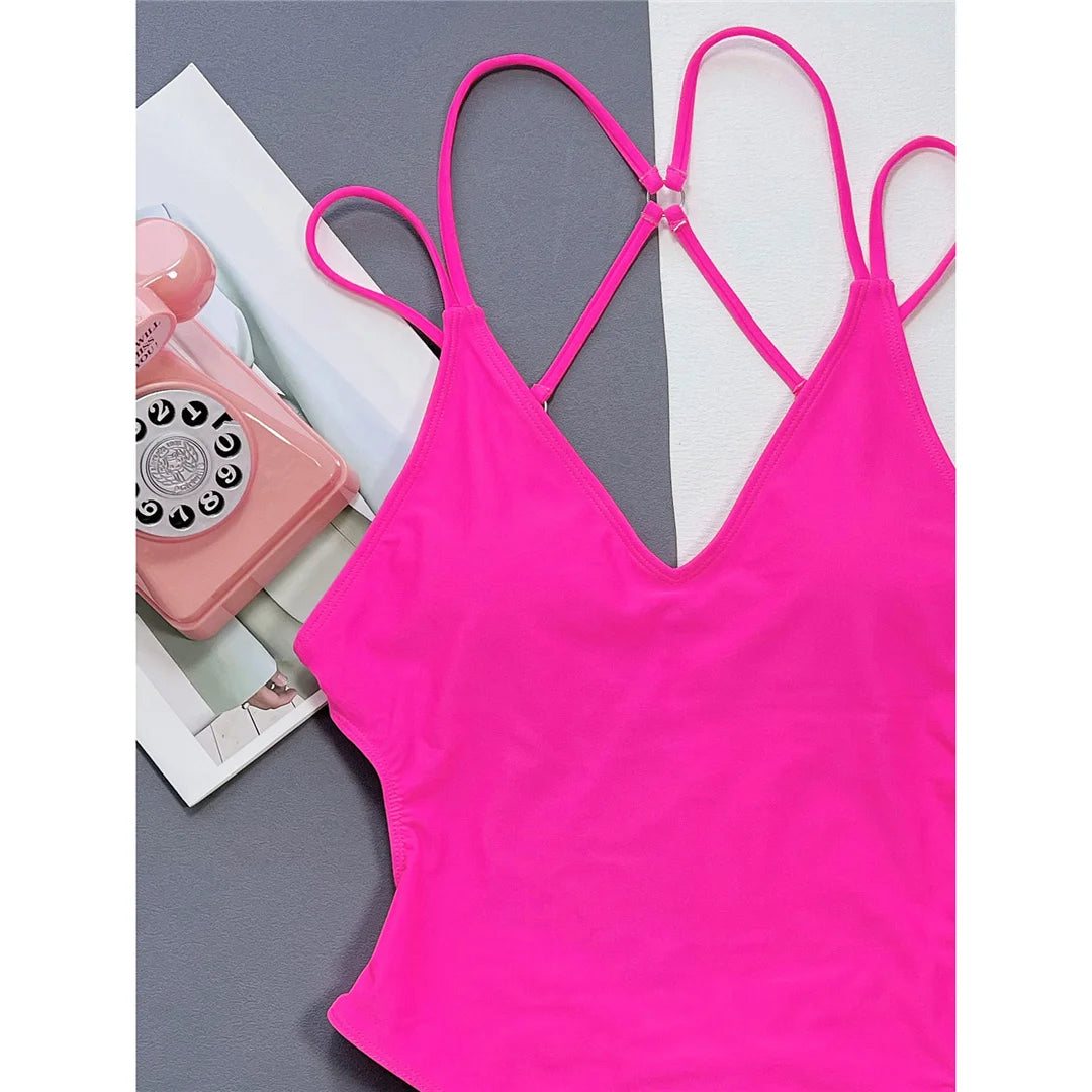 Leopard V Neck Backless High Leg Swimsuit