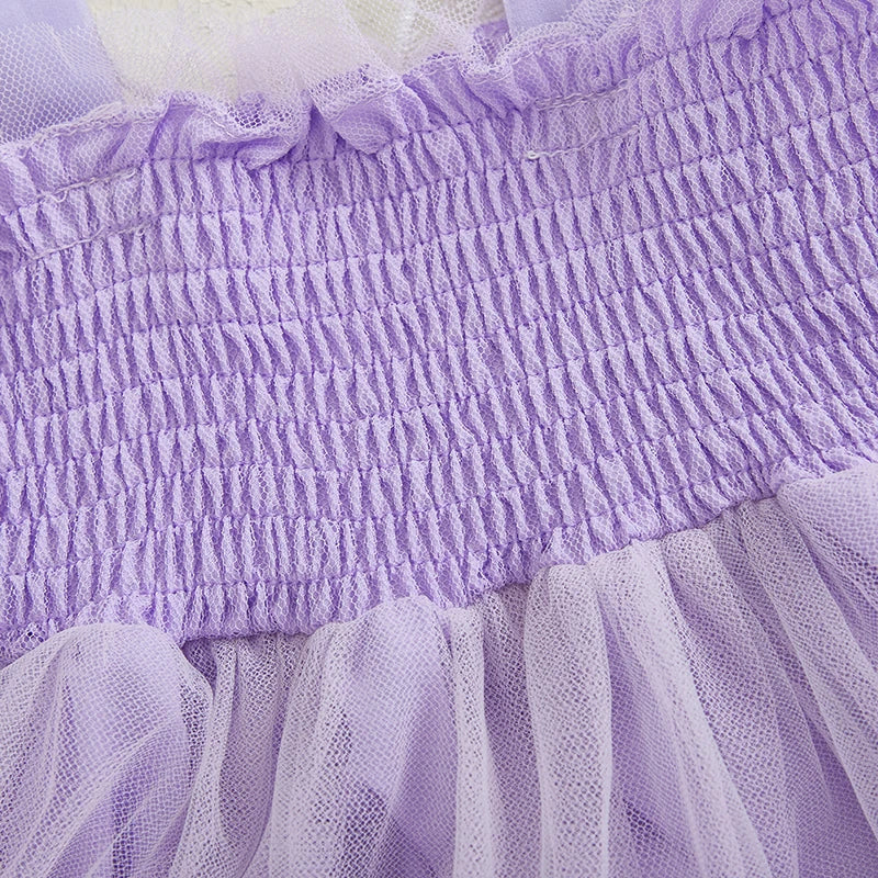 0-4Y Kids Girls Sleeveless Strap 3D Roses Lace Tulle Layered Dress with Wings
