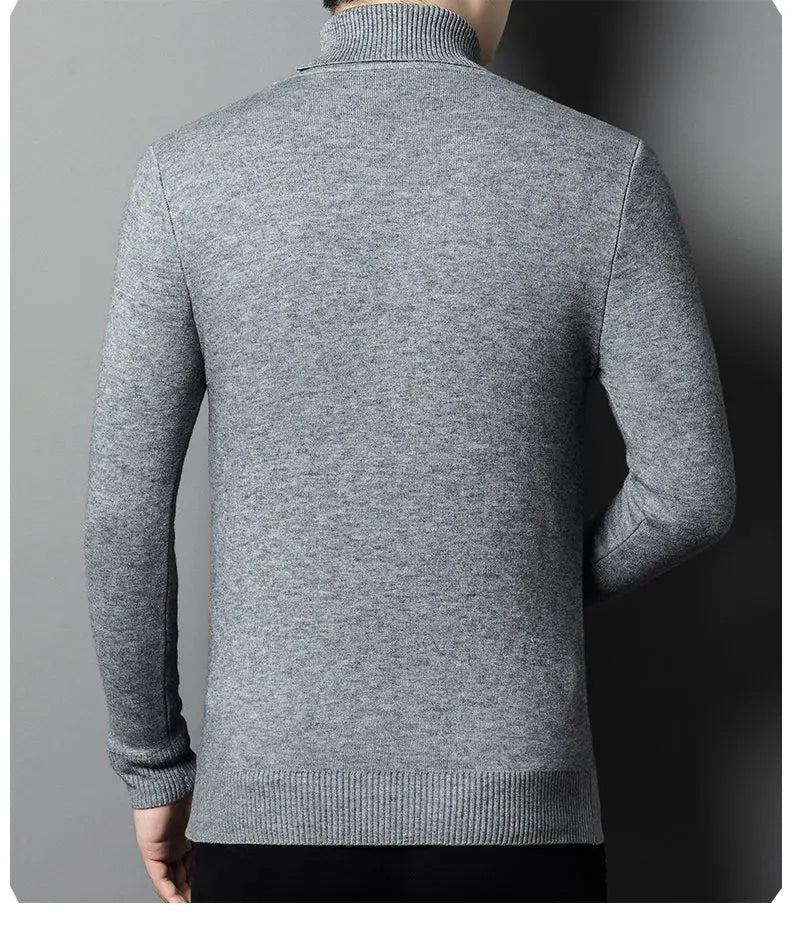 Winter Fleece Turtleneck Sweater - Warm Slim Fit Knit Pullover