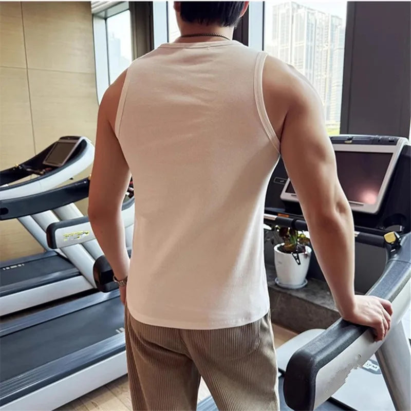 Men's Summer Cotton Tank Top Stretch Sports Sleeveless Fitness Breathable Slim Fit Vest