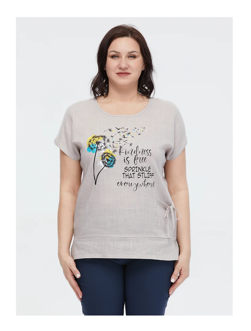 Women's Oversized Cotton Linen Floral Print T-Shirt – Short Sleeve