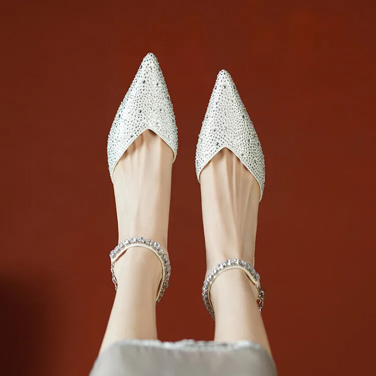 Women's Pointed Toe Rhinestone Wedding Sandals - Bowknot Pendant Pumps