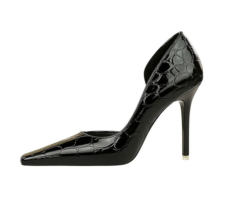 Women's Patent Leather Stone Pattern High Heels Square Head Stilettos Shoes