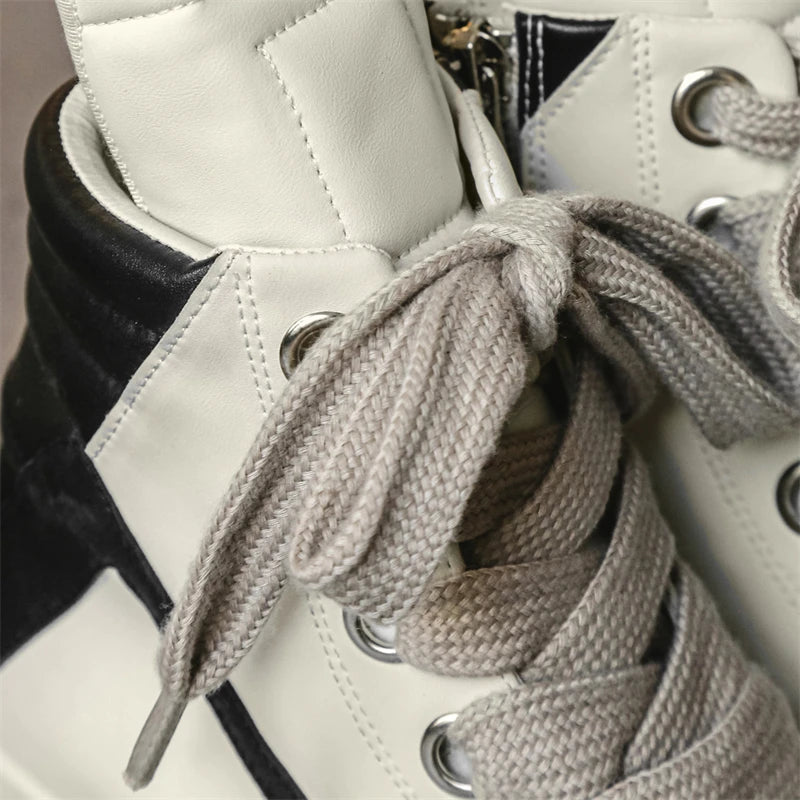 Unisex High-Top Leather Sneakers - Lace-Up Ankle Boots
