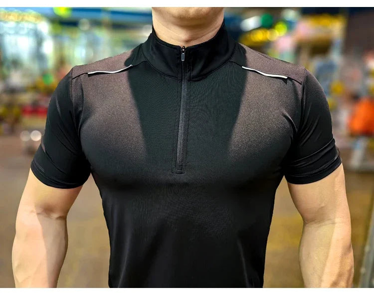 Men's Running Short Sleeve Fitness Muscle Fit Gym Jogging Sports Tennis Elastic Breathable T-Shirt