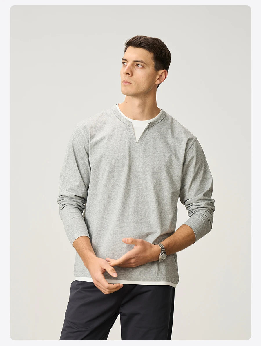 Men's Spring Long Sleeve Fake Double Layer 210gsm Sorona Fabric T-Shirt