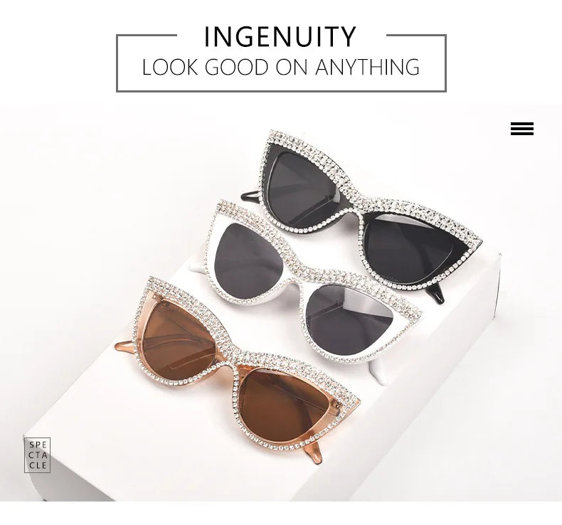 2 Pairs Vintage Cat Eye Sunglasses with Rhinestones Women Fashion Decor Shades Trendy Outdoor Sunglasses