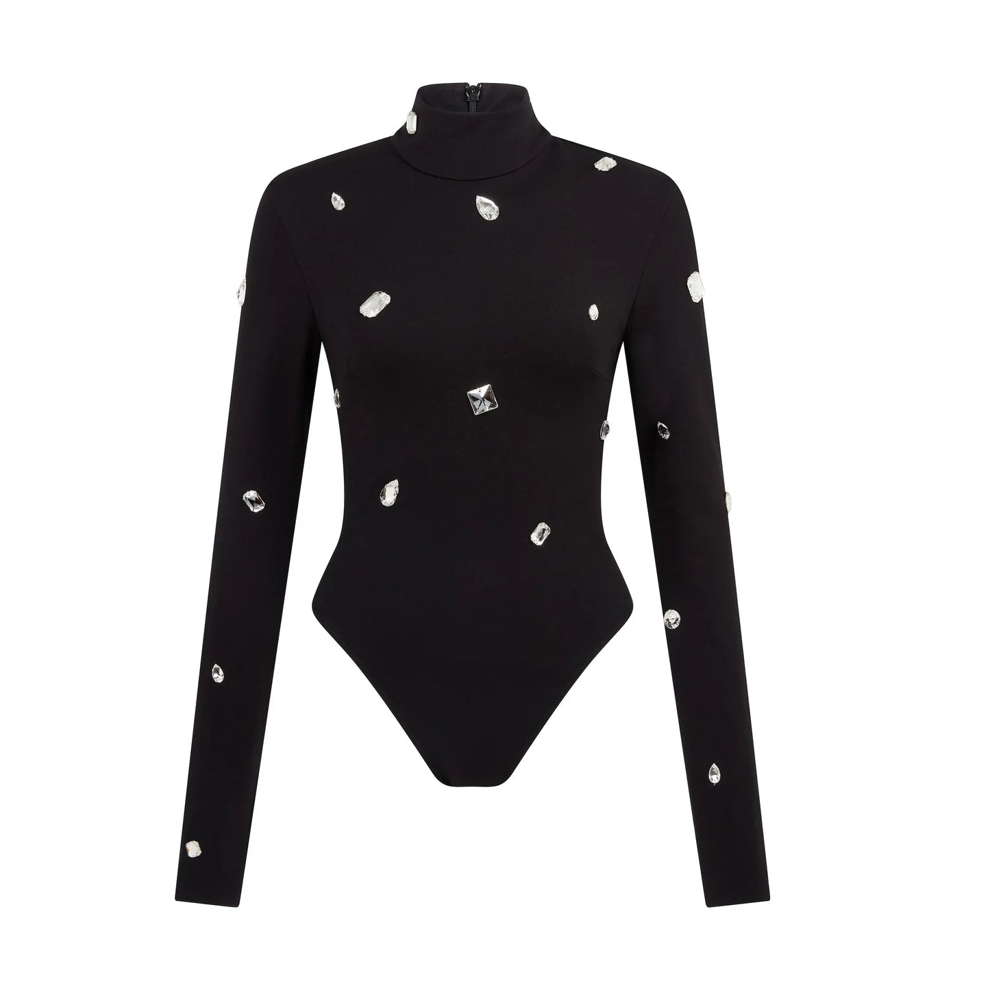 Women's 3-Piece Rhinestone Swimwear Set - Long Sleeve with Slit Skirt