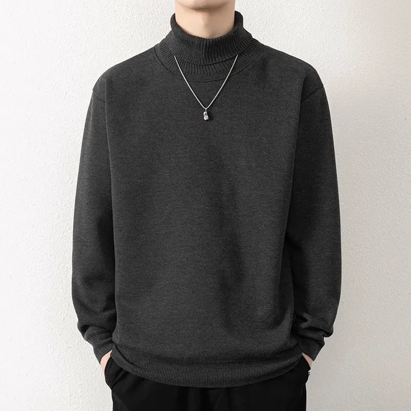 Men's Turtleneck Fleece Knitted Pullovers Casual Warm Knit Sweater