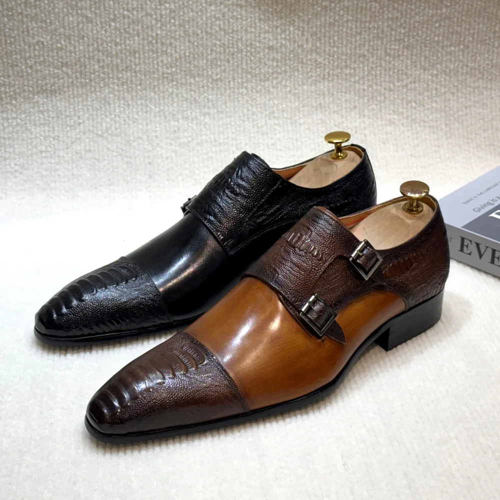 Handmade Double Buckle Monk Strap Leather Dress Shoes