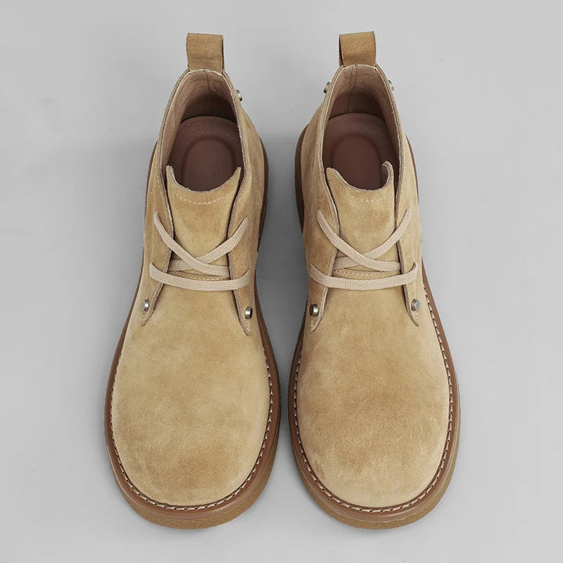 Men’s Casual Platform Lace Up British Style Chunky Ankle Boots