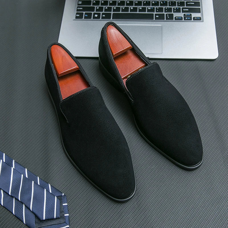 Men's Suede Leather Slip-On Loafers - Business Boat Shoes