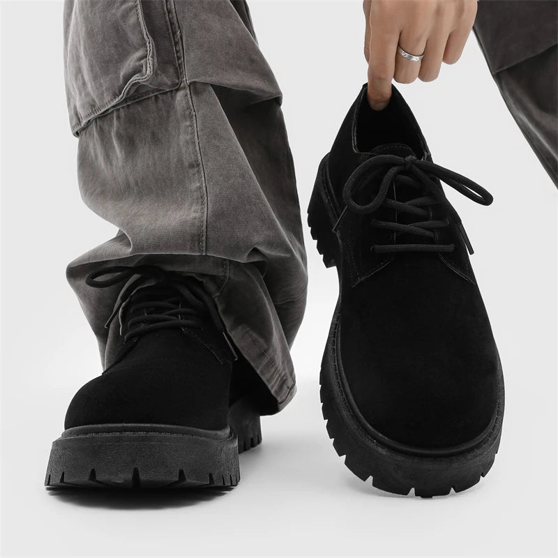 Men's Platform Suede Leather  Lace-up Casual British Shoes