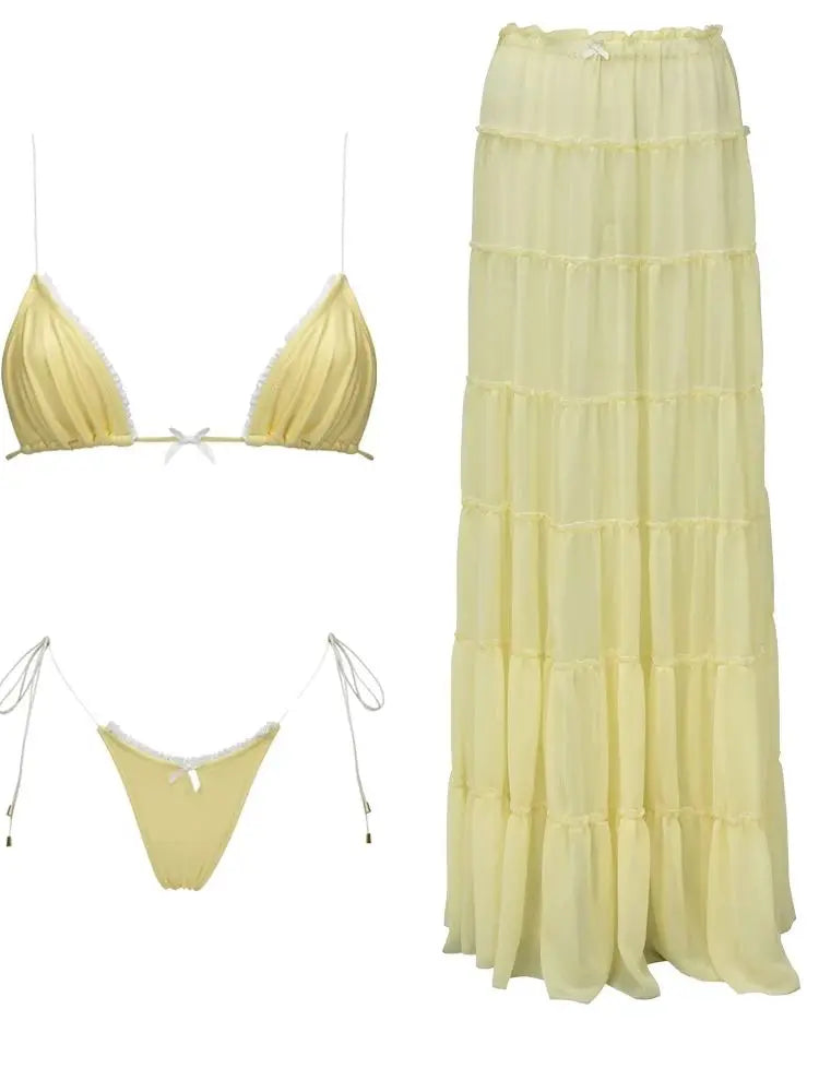 Women's Two-Piece Beach Set - High Waist A-Line Skirt & Bandage Top