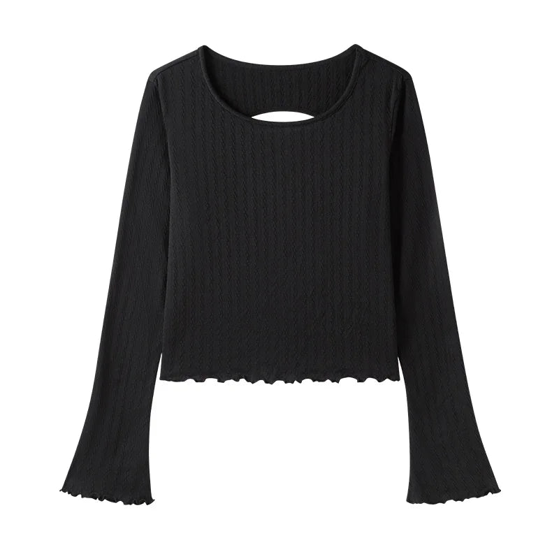 Hollow Out Base Layer Top - Slim Fit Lettuce Trim Undershirt