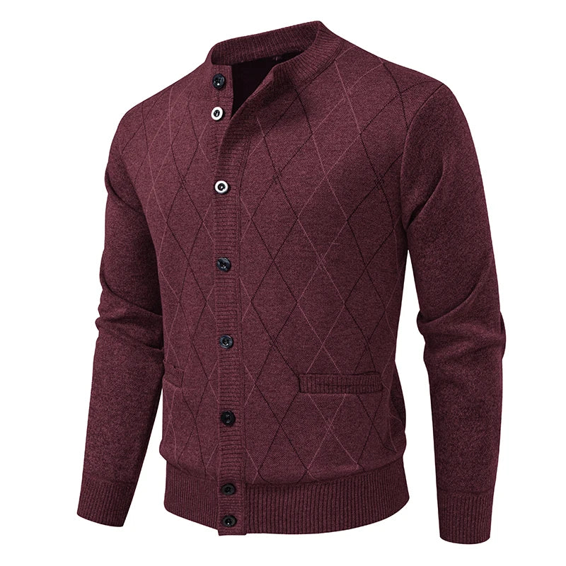 Men's Fleece Knit Cardigan - O-Neck Warm Casual Sweater Coat